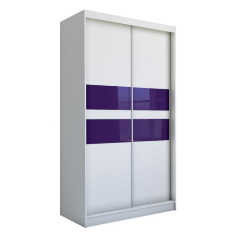 Expedo Skriňa s posuvnými dverami IRIS, biela/fialové sklo, 150x216x61