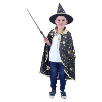 Destký plášť čierny s klobúkom Čarodejnica/Halloween