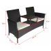 Polyratanový dvojsedačková lavička s čajovým stolíkom čierna,Polyratanový dvojsedačková lavička 