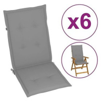 Podušky na záhradné stoličky, 6 ks, sivé, 120 x 50 x 4 cm