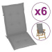 Podušky na záhradné stoličky, 6 ks, sivé, 120 x 50 x 4 cm