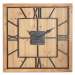 Estila Industriálne dizajnové štvorcové nástenné hodiny Faarzal na drevenej masívnej doske 60cm