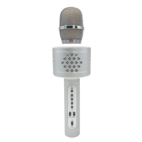 Mikrofón karaoke Bluetooth strieborný na batérie s USB káblom Teddies