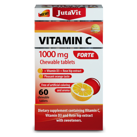 JUTAVIT Vitamín C 1000mg Forte, vitamín D3 2000IU, extrakt zo šípok 25 mg pomarančová príchuť 60