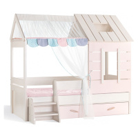 Domčeková posteľ 90x200 s úľožným priestorom boom - breza/ružová