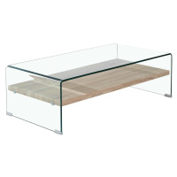 Estila Moderný sklenený konferenčný stolík Alize s drevenou poličkou 110cm