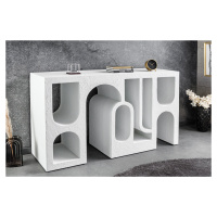 Estila Dizajnový art deco betónový konzolový stolík Gerin s geometrickým zdobením v bielej farbe
