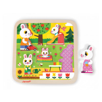 Janod drevené puzzle pre najmenších Zajace na záhrade 5 dielov 07084
