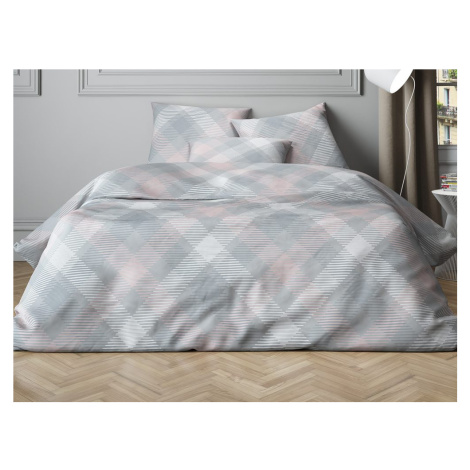 Mistral Home obliečky bavlnený satén Mist Check Grey-Pink - 140x200 / 70x90 cm