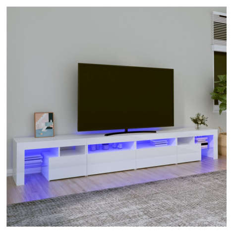 vidaXL TV skrinka s LED svetlami lesklá biela 260x36,5x40 cm