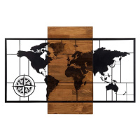 Nástenná drevená dekorácia WORLD MAP II hnedá/čierna