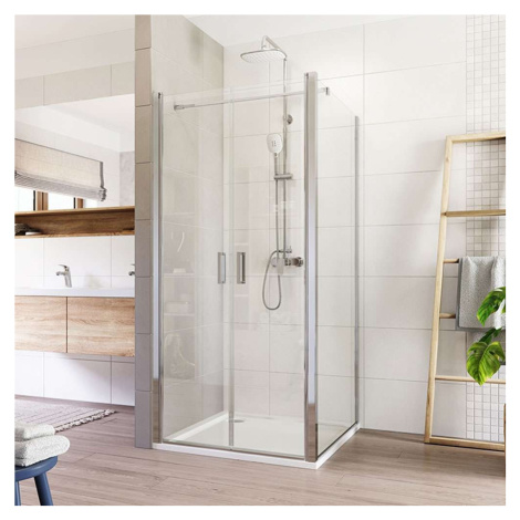 Mereo Sprchovací kút, Lima, štvorec, dvojkrídlový, lietací, 80x80 cm, chróm ALU, sklo Číre CK865