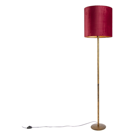 Vintage stojaca lampa zlatá s červeným odtieňom 40 cm - Simplo QAZQA