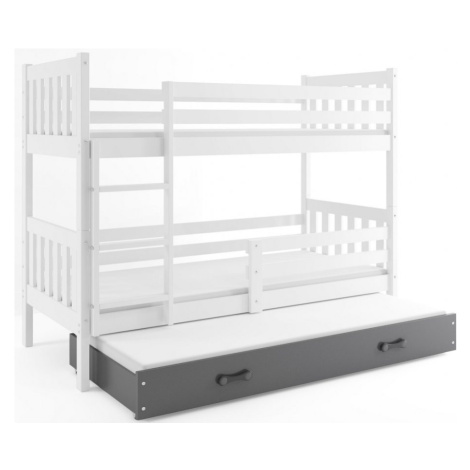 BMS Detská poschodová posteľ s prístelkou CARINO 3 | 80 x 190 cm FARBA: Biela / sivá, PREVEDENIE