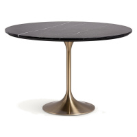Estila Luxusný art deco okrúhly jedálenský stôl Rebecca s čiernou kamennou vrchnou doskou a noho