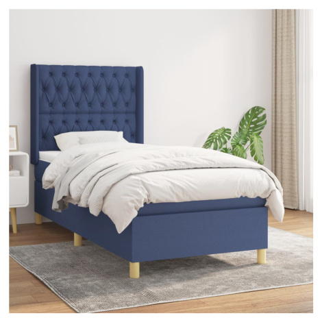 vidaXL Posteľný rám boxspring s matracom modrý 90x190 cm látka