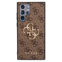 Guess PU 4G Metal Logo Zadný Kryt pre Samsung Galaxy S23 Ultra Brown