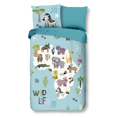 Modrá detská obliečka na jednolôžko/predĺžená 140x220 cm Wild Life – Good Morning