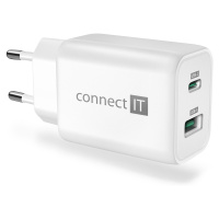 CONNECT IT Wanderer2 GaN nabíjací adaptér 1×USB-C + 1xUSB-A, 33W PD, BIELÝ