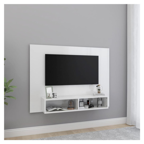 vidaXL Nástenná TV skrinka lesklá biela 120x23,5x90cm spracované drevo