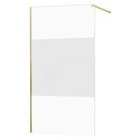 MEXEN/S - KIOTO Sprchová zástena WALK-IN 100x200 cm 8 mm, zlatá, Transparent/matné sklo 800-100-