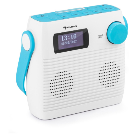 Auna Splash, rádio do sprchy, BT, DAB+/UKW, IPX4, USB-Port, konektor pre slúchadlá, USB-C, batér