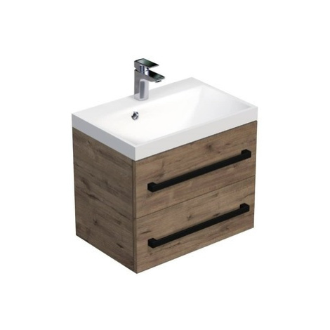 Kúpeľňová skrinka s čiernou úchytkou a umývadlom SAT Cube Way 60x53x40 cm dub Wellington mat CUB