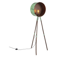 Vintage stojaca lampa na bambusovom statíve zelenej farby s meďou - hlaveň