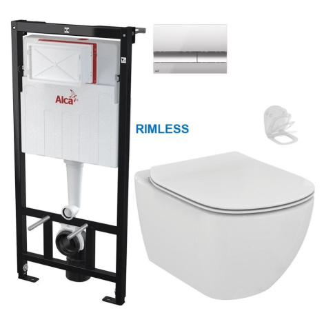 ALCAPLAST Sádromodul - predstenový inštalačný systém s chrómovým tlačidlom M1721 + WC Ideal Stan