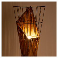 Stojacia lampa Rinca, drôtené tienidlo s trávovým výpletom