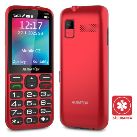 Aligator A930 GPS 4G Senior mobilný telefón s aplikáciou Záchranka (s nabíjacím stojanom) červen