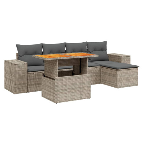 vidaXL 6-dielna záhradná sedacia súprava s podložkami polyratan sivá