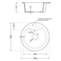 Mexen Diego, 1-komorový granitový drez 488x488x167 mm a drezová batéria Savita, čierna, 6512-77-