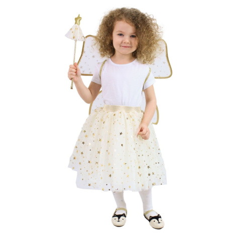 Rappa Detský kostým tutu Sukňa zlatá víla s paličkou a krídlami 104 - 146 cm