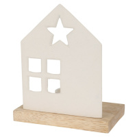 Dekoračný svietnik Chalúpka s hviezdou biela, 13 x 19 x 8 cm