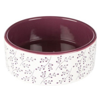 Trixie Bowl, flower motif, ceramic, 0.8 l/ř 16 cm, white/berry