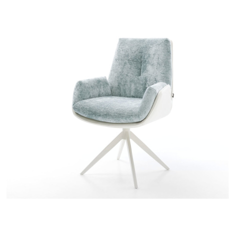 DELIFE Otočná jedálenská stolička Clea-Flex zmiešané materiály pravá koža bielo-pastelovo modrá 