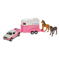 Kids Globe Horses Mitsubishi rúžové 13cm kov spätný chod s prívesom pre kone