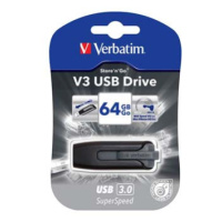 Verbatim USB flash disk, USB 3.0, 64GB, V3, Store N Go, černý, 49174, USB A, s výsuvným konektor