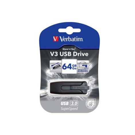 Verbatim USB flash disk, USB 3.0, 64GB, V3, Store N Go, černý, 49174, USB A, s výsuvným konektor