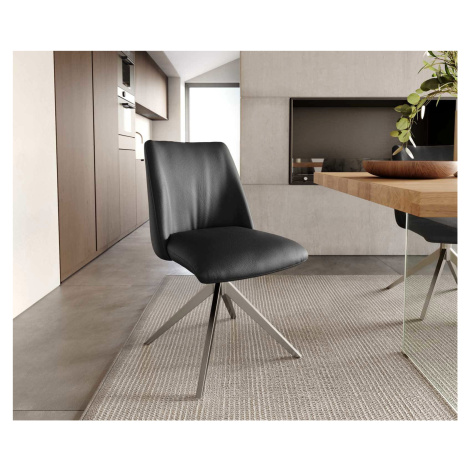 DELIFE Otočná jedálenská stolička Elso-Flex pravá koža čierna krížová podstava široká nerezová o