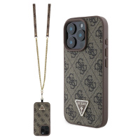 Guess 4G Strass Metal Logo Kryt s Popruhom pro iPhone 16 Pro Max, Hnedý