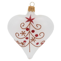 Súprava 3 bielych sklenených vianočných ozdôb v tvare srdca Ego Decor