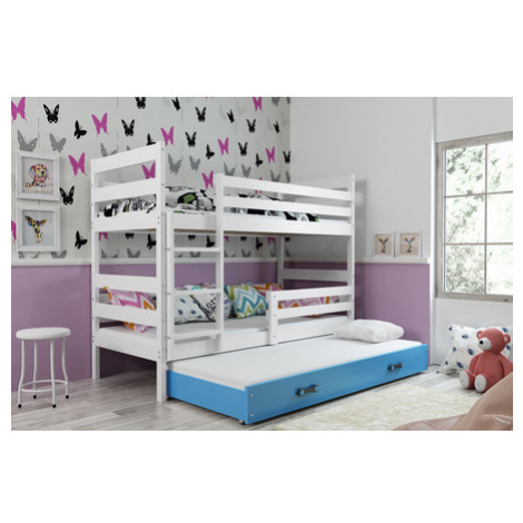 Detská poschodová posteľ s výsuvnou posteľou ERYK 160x80 cm Modrá Biela BMS