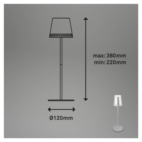 Stolná LED lampa Kiki s dobíjacou batériou 3 000 K, matný chróm Briloner