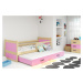 Expedo Detská posteľ FIONA P2 + matrac + rošt ZADARMO, 90x200 cm, borovica/ružová