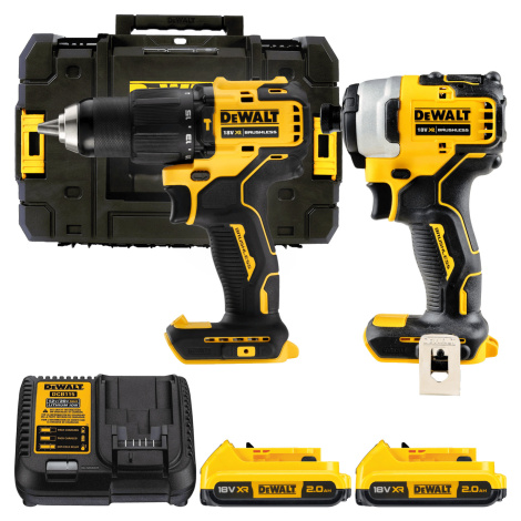 DEWALT 18V XR Aku sada vŕtačky DCD709 a rázového uťahováku DCF809 1/4", 2x 2,0 Ah DCK2062D2T-QW