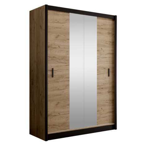 Skriňa s posuvnými dverami, čierna/dub craft, 150x215 cm, CRAFT Tempo Kondela