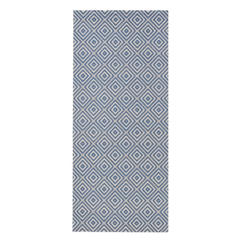 Modrý vonkajší koberec NORTHRUGS Karo, 80 × 200 cm