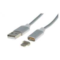 PremiumCord kábel micro USB 2.0 - USB A-B magnetický 1m strieborný